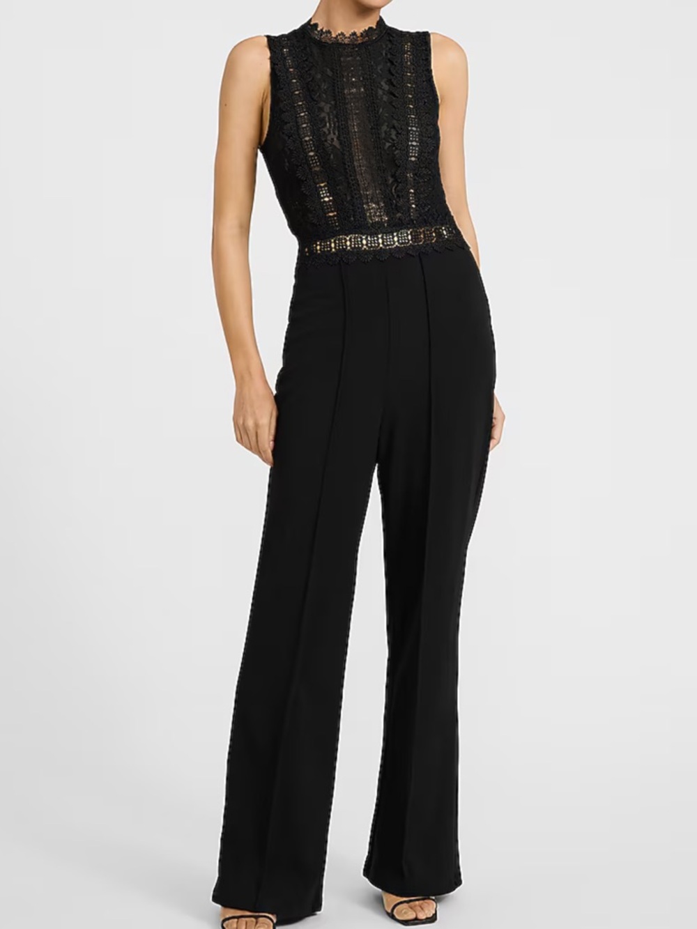 Express Black Lace-Top Wide-Leg Jumpsuit